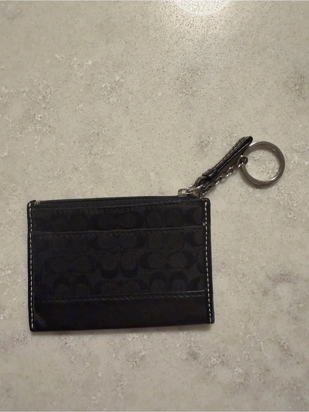 Coach Black Signature Card Holder with Key Ring